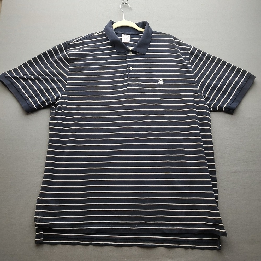Brooks Brothers Men's Blue Striped Pull Over Polo Short Sleeve 2XL